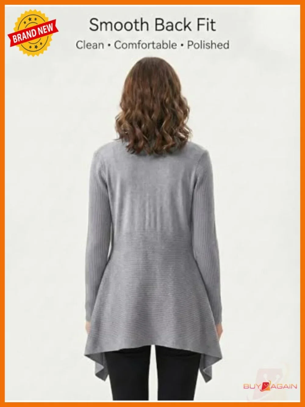 Women's Ribbed Knit Open Front Draped Cardigan Long Sleeve Asymmetrical Hem